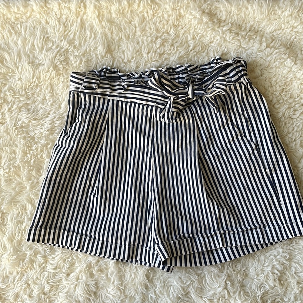 Navy and white stripe paper bag shirt with tie